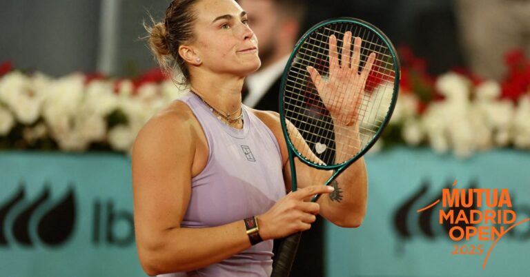 Aryna Sabalenka celebrates Madrid Open semifinal win vs. Svitolina