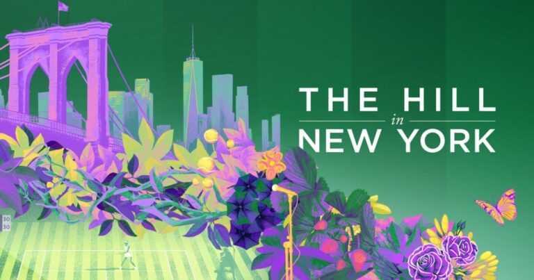 The Hill in New York 2025, a Wimbledon watch party in Brooklyn Bridge Park, featuring Brooklyn Bridge