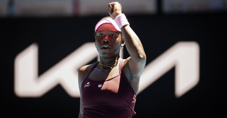 Victoria Mboko in action against Clara Tauson at Australian open 2026